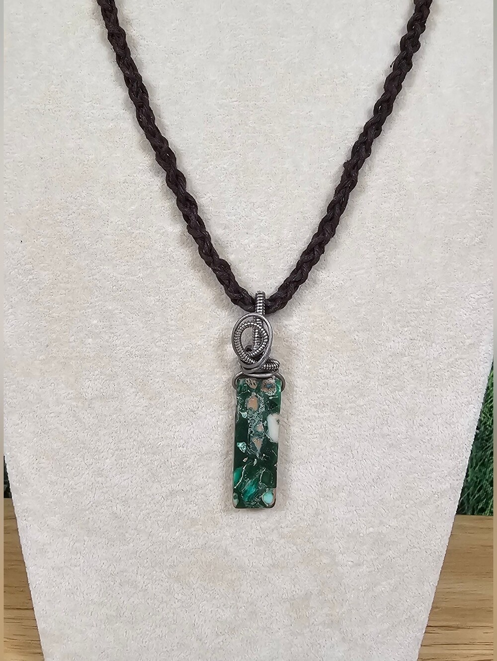Imperial Jasper Pendant Hemp Wire Wrap Necklace
